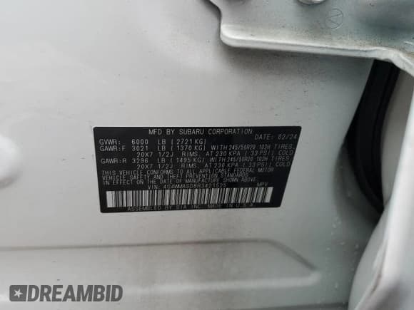 ✅ 2024 Subaru Ascent Limited • VIN: 4S4WMASD8R3421525 • Lot: 60427695. Listed on Copart with 44,260 mi. Free auction sales archive from the USA and detailed vehicle history report at DreamBid. Image 13.