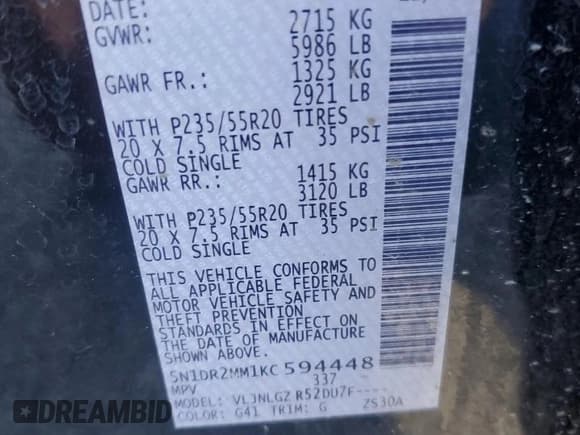 ✅ 2019 Nissan Pathfinder SL • VIN: 5N1DR2MM1KC594448 • Лот: 84829985. Опубликован ранее на Copart с пробегом 150 666 миль. Бесплатный доступ к архиву аукционных продаж из США и подробный отчёт об истории автомобиля на DreamBid. Изображение 14.