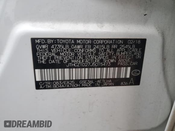 ✅ 2018 Lexus IS 350 • VIN: JTHCZ1D27J5015473 • Lot: 86314814. Listed on Copart with 46,211 mi. Free auction sales archive from the USA and detailed vehicle history report at DreamBid. Image 12.