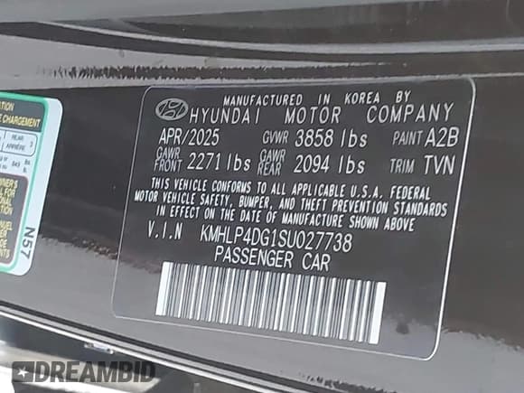 ✅ 2025 Hyundai Elantra Limited • VIN: KMHLP4DG1SU027738 • Lot: 43643629. Wystawiony na IAAI z przebiegiem 9 854 mil. Bezpłatny archiwum sprzedaży aukcyjnych z USA i szczegółowy raport historii pojazdu na DreamBid. Zdjęcie 9.