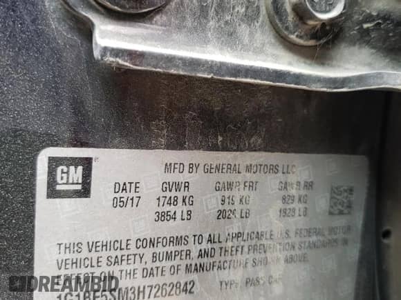 2017 Chevrolet Cruze LT z VIN 1G1BE5SM3H7262842, wystawiony jako Copart lot #60212162 z przebiegiem 138 259 mil mil oraz . Historia ofert i sprzedaży dostępna na DreamBid. Obrazek 10.