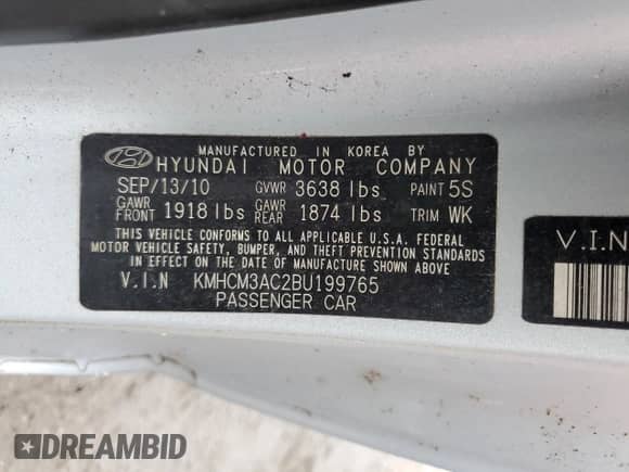 2011 Hyundai Accent GS с VIN KMHCM3AC2BU199765, выставлен на аукционе Copart как лот 74060424 с пробегом Не указан миль и Списание • Salvage title. История ставок и продаж доступна на DreamBid. Изображение 13.