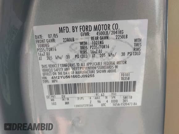 2006 Mercury Mariner Luxury с VIN 4M2YU56166DJ09255, выставлен на аукционе IAAI как лот 43432885 с пробегом 151 684 миль миль и . История ставок и продаж доступна на DreamBid. Изображение 9.