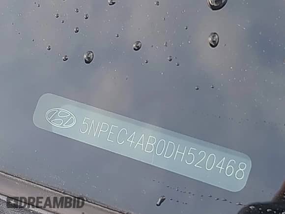 2013 Hyundai Sonata SE with VIN 5NPEC4AB0DH520468, listed as a IAAI auction lot 43506198 with Not provided miles and . Bid and sale history available at DreamBid. Image 12.