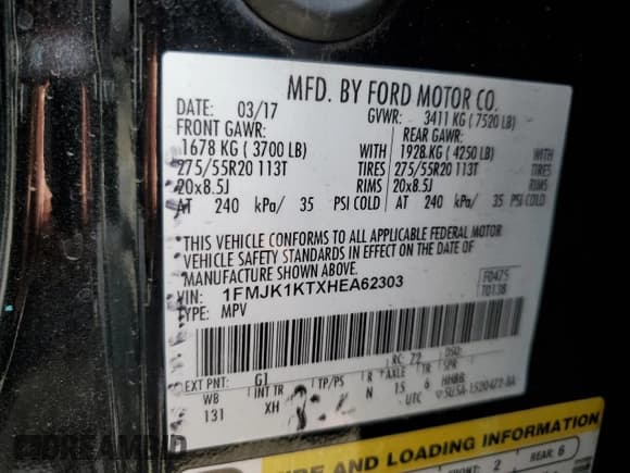 ✅ 2017 Ford Expedition Max Limited • VIN: 1FMJK1KTXHEA62303 • Lot: 42233995. Listed on Copart with 111,368 mi. Free auction sales archive from the USA and detailed vehicle history report at DreamBid. Image 13.