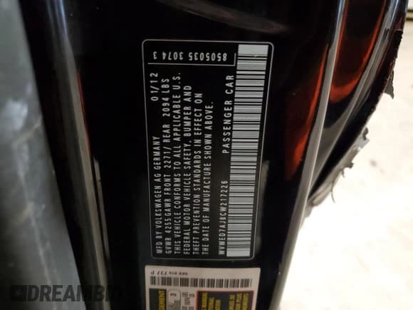 ✅ 2012 Volkswagen Golf GTI PZEV • VIN: WVWED7AJ8CW217226 • Lot: 73331694. Listed on Copart with 123,479 mi. Free auction sales archive from the USA and detailed vehicle history report at DreamBid. Image 12.