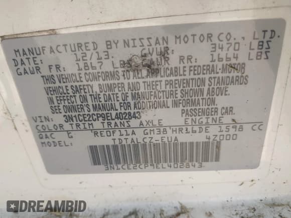 ✅ 2014 Nissan Note S Plus • VIN: 3N1CE2CP9EL402843 • Лот: 42590950. Опубликован ранее на IAAI с пробегом 107 465 миль. Бесплатный доступ к архиву аукционных продаж из США и подробный отчёт об истории автомобиля на DreamBid. Изображение 9.