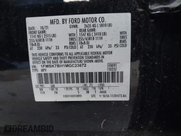 ✅ 2021 Ford Explorer • VIN: 1FMSK7BH1MGC23672 • Lot: 40934868. Wystawiony na IAAI z przebiegiem 81 218 mil. Bezpłatny archiwum sprzedaży aukcyjnych z USA i szczegółowy raport historii pojazdu na DreamBid. Zdjęcie 9.