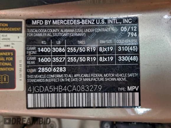 ✅ 2012 Mercedes-Benz M 350 • VIN: 4JGDA5HB4CA083279 • Лот: 96190675. Опубликован ранее на Copart с пробегом 59 834 миль. Бесплатный доступ к архиву аукционных продаж из США и подробный отчёт об истории автомобиля на DreamBid. Изображение 13.