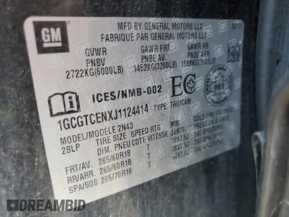 ✅ 2018 Chevrolet Colorado 4WD LT • VIN: 1GCGTCENXJ1124414 • Лот: 69991525. Опубликован ранее на Copart с пробегом 217 545 миль. Бесплатный доступ к архиву аукционных продаж из США и подробный отчёт об истории автомобиля на DreamBid. Изображение 12.