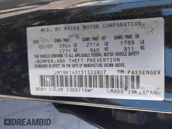 ✅ 2005 Mazda 3 s • VIN: JM1BK143151333807 • Lot: 42823522. Listed on IAAI with 204,386 mi. Free auction sales archive from the USA and detailed vehicle history report at DreamBid. Image 9.