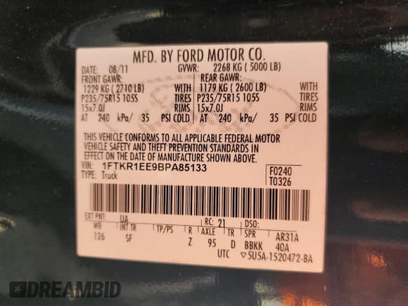 ✅ 2011 Ford Ranger XL • VIN: 1FTKR1EE9BPA85133 • Lot: 69655445. Wystawiony na Copart z przebiegiem Nie podano. Bezpłatny archiwum sprzedaży aukcyjnych z USA i szczegółowy raport historii pojazdu na DreamBid. Zdjęcie 12.