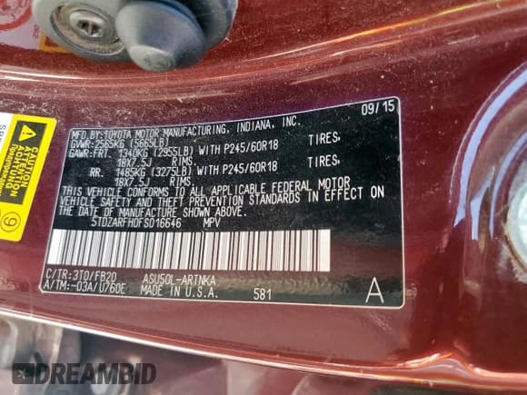 ✅ 2015 Toyota Highlander LE • VIN: 5TDZARFH0FS016646 • Lot: 72086725. Wystawiony na Copart z przebiegiem 150 311 mil. Bezpłatny archiwum sprzedaży aukcyjnych z USA i szczegółowy raport historii pojazdu na DreamBid. Zdjęcie 12.