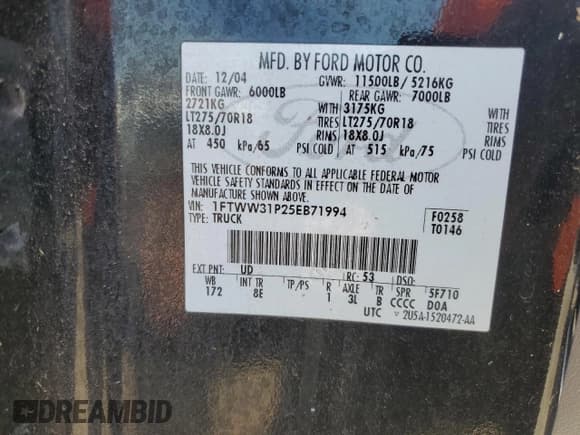 ✅ 2005 Ford F-350 XL • VIN: 1FTWW31P25EB71994 • Лот: 92983695. Опубликован ранее на Copart с пробегом 203 846 миль. Бесплатный доступ к архиву аукционных продаж из США и подробный отчёт об истории автомобиля на DreamBid. Изображение 12.