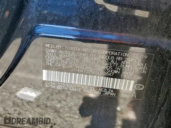 ✅ 2019 Lexus IS 300 F Sport • VIN: JTHBA1D25K5092847 • Lot: 95851215. Listed on Copart with 121,879 mi. Free auction sales archive from the USA and detailed vehicle history report at DreamBid. Image 12.