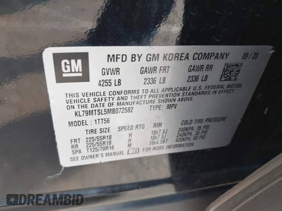 2021 Chevrolet TrailBlazer RS с VIN KL79MTSL5MB072582, выставлен на аукционе IAAI как лот 43540555 с пробегом 53 910 миль миль и . История ставок и продаж доступна на DreamBid. Изображение 9.