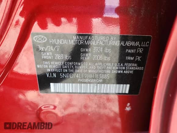 2017 Hyundai Elantra SE with VIN 5NPD74LF9HH183885, listed as a Copart auction lot 70392785 with 138,326 mi miles and Salvage title. Bid and sale history available at DreamBid. Image 12.