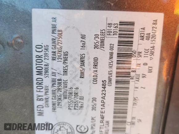 ✅ 2010 Ford Ranger XLT • VIN: 1FTLR4FE1APA23485 • Lot: 91574495. Listed on Copart with 220,370 mi. Free auction sales archive from the USA and detailed vehicle history report at DreamBid. Image 12.