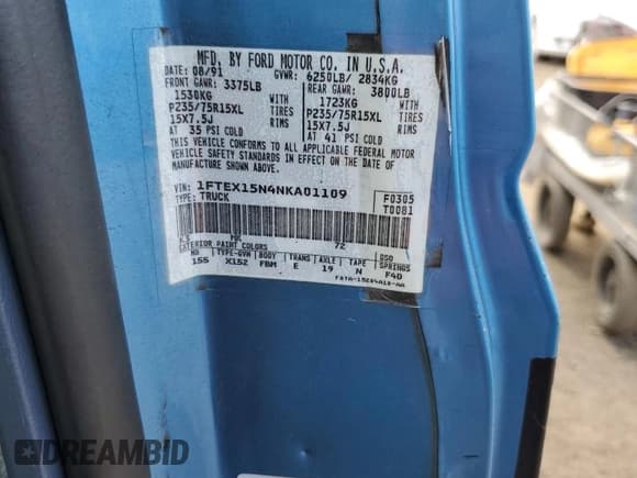 ✅ 1992 Ford F-150 • VIN: 1FTEX15N4NKA01109 • Lot: 47600495. Listed on Copart with Not provided. Free auction sales archive from the USA and detailed vehicle history report at DreamBid. Image 12.