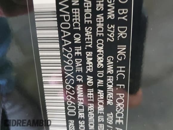 ✅ 1999 Porsche 911 • VIN: WP0AA2990XS626600 • Lot: 56749505. Wystawiony na Copart z przebiegiem 82 979 mil. Bezpłatny archiwum sprzedaży aukcyjnych z USA i szczegółowy raport historii pojazdu na DreamBid. Zdjęcie 13.