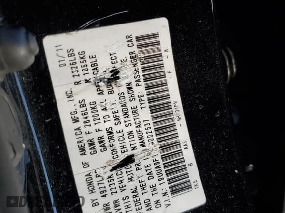 ✅ 2011 Acura TL • VIN: 19UUA9F24BA002537 • Lot: 43143805. Listed on Copart with 179,951 mi. Free auction sales archive from the USA and detailed vehicle history report at DreamBid. Image 12.