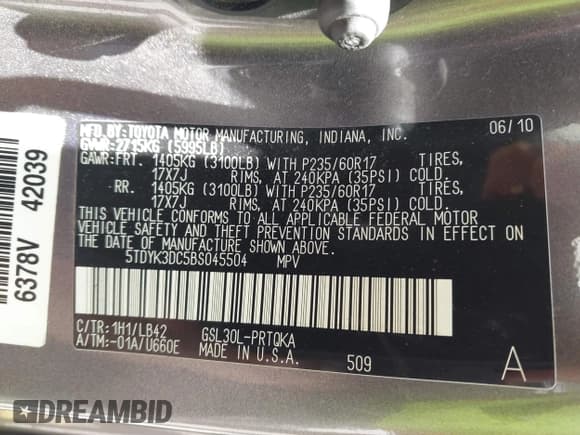 ✅ 2011 Toyota Sienna XLE AAS • VIN: 5TDYK3DC5BS045504 • Lot: 42587675. Listed on IAAI with 368,052 mi. Free auction sales archive from the USA and detailed vehicle history report at DreamBid. Image 9.