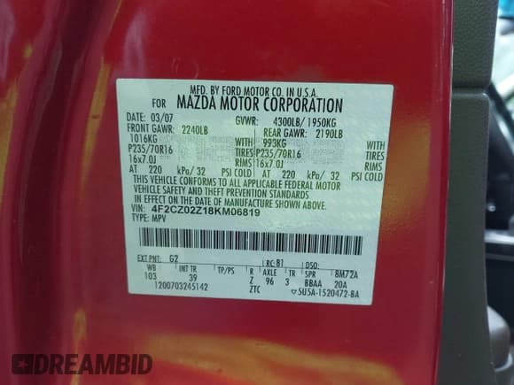 ✅ 2008 Mazda Tribute Sport • VIN: 4F2CZ02Z18KM06819 • Лот: 42483626. Опубликован ранее на IAAI с пробегом 218 516 миль. Бесплатный доступ к архиву аукционных продаж из США и подробный отчёт об истории автомобиля на DreamBid. Изображение 9.