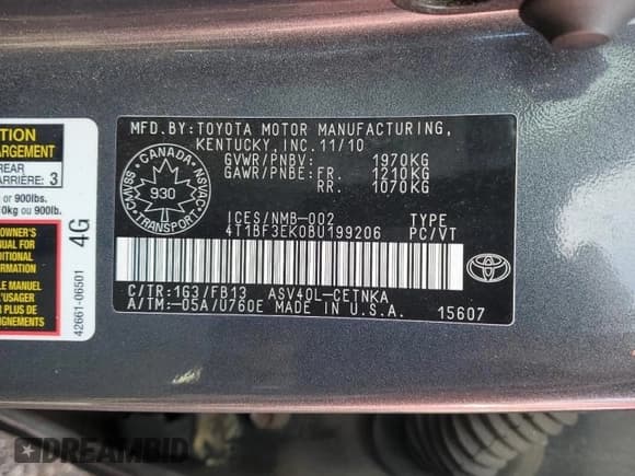 ✅ 2011 Toyota Camry XLE • VIN: 4T1BF3EK0BU199206 • Lot: 91269735. Wystawiony na Copart z przebiegiem 250 476 mil. Bezpłatny archiwum sprzedaży aukcyjnych z USA i szczegółowy raport historii pojazdu na DreamBid. Zdjęcie 12.