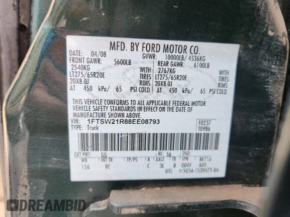 ✅ 2008 Ford F-250 XL • VIN: 1FTSW21R88EE08793 • Lot: 81320345. Wystawiony na Copart z przebiegiem 117 973 mil. Bezpłatny archiwum sprzedaży aukcyjnych z USA i szczegółowy raport historii pojazdu na DreamBid. Zdjęcie 13.