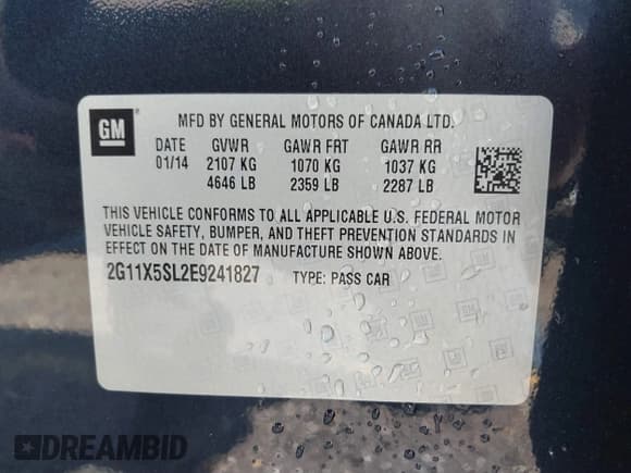 ✅ 2014 Chevrolet Impala LS • VIN: 2G11X5SL2E9241827 • Лот: 41846190. Опубликован ранее на IAAI с пробегом 128 314 миль. Бесплатный доступ к архиву аукционных продаж из США и подробный отчёт об истории автомобиля на DreamBid. Изображение 9.