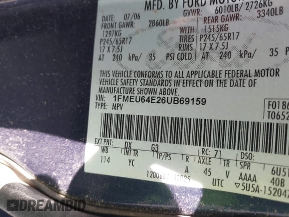 ✅ 2006 Ford Explorer Eddie Bauer • VIN: 1FMEU64E26UB69159 • Lot: 41872993. Listed on IAAI with 180,739 mi. Free auction sales archive from the USA and detailed vehicle history report at DreamBid. Image 9.