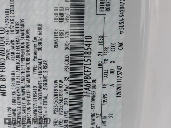 ✅ 2020 Ford Mustang GT • VIN: 1FA6P8CF7L5185410 • Lot: 90305915. Wystawiony na Copart z przebiegiem 61 714 mil. Bezpłatny archiwum sprzedaży aukcyjnych z USA i szczegółowy raport historii pojazdu na DreamBid. Zdjęcie 12.