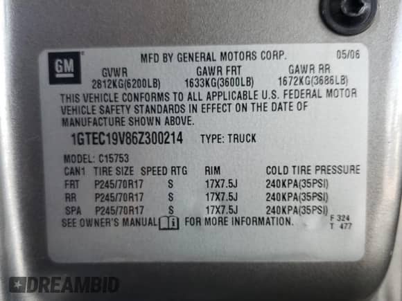 2006 GMC Sierra 1500 SLE1 with VIN 1GTEC19V86Z300214, listed as a Copart auction lot 55175845 with 193,646 mi miles and Salvage title. Bid and sale history available at DreamBid. Image 12.