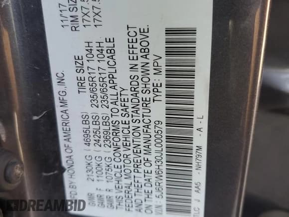 ✅ 2018 Honda CR-V LX • VIN: 5J6RW6H30JL000579 • Lot: 93430485. Wystawiony na Copart z przebiegiem 91 942 mil. Bezpłatny archiwum sprzedaży aukcyjnych z USA i szczegółowy raport historii pojazdu na DreamBid. Zdjęcie 13.