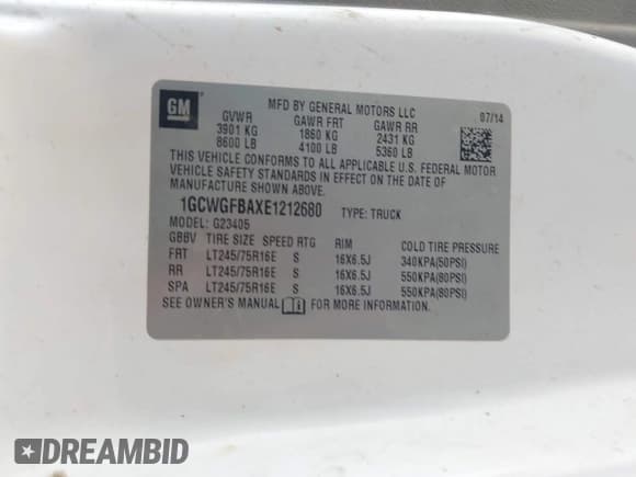 ✅ 2014 Chevrolet Express Cargo • VIN: 1GCWGFBAXE1212680 • Lot: 42450162. Wystawiony na IAAI z przebiegiem 253 657 mil. Bezpłatny archiwum sprzedaży aukcyjnych z USA i szczegółowy raport historii pojazdu na DreamBid. Zdjęcie 9.