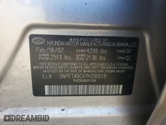 ✅ 2007 Hyundai Sonata GLS • VIN: 5NPET46C47H290018 • Лот: 87974485. Опубликован ранее на Copart с пробегом 130 216 миль. Бесплатный доступ к архиву аукционных продаж из США и подробный отчёт об истории автомобиля на DreamBid. Изображение 13.