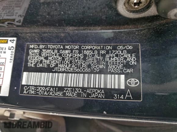 ✅ 2006 Toyota Corolla CE • VIN: JTDBR32E560088139 • Lot: 95620605. Wystawiony na Copart z przebiegiem 55 723 mil. Bezpłatny archiwum sprzedaży aukcyjnych z USA i szczegółowy raport historii pojazdu na DreamBid. Zdjęcie 12.