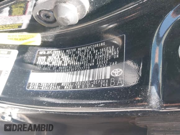 ✅ 2015 Toyota Corolla LE • VIN: 5YFBURHE8FP327729 • Лот: 42735063. Опубликован ранее на IAAI с пробегом 269 866 миль. Бесплатный доступ к архиву аукционных продаж из США и подробный отчёт об истории автомобиля на DreamBid. Изображение 9.