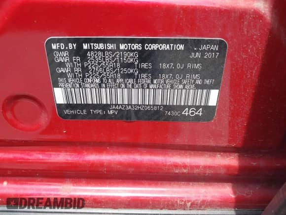 2017 Mitsubishi Outlander SE z VIN JA4AZ3A32HZ065812, wystawiony jako IAAI lot #42846257 z przebiegiem 153 495 mil mil oraz . Historia ofert i sprzedaży dostępna na DreamBid. Obrazek 9.