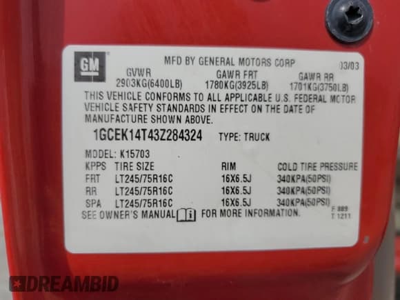 ✅ 2003 Chevrolet Silverado 1500 LS • VIN: 1GCEK14T43Z284324 • Lot: 47663685. Listed on Copart with 228,823 mi. Free auction sales archive from the USA and detailed vehicle history report at DreamBid. Image 12.