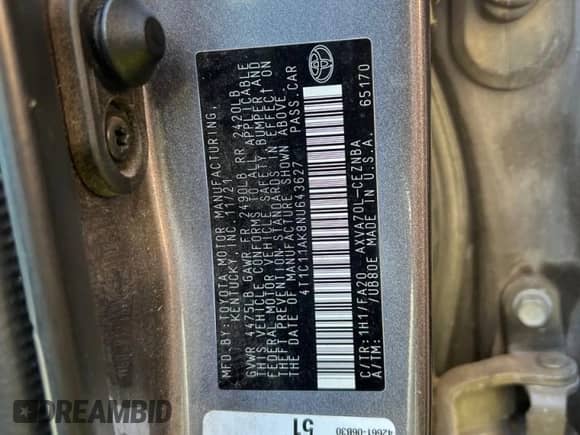 2022 Toyota Camry LE с VIN 4T1C11AK8NU643627, выставлен на аукционе Copart как лот 91349545 с пробегом 176 754 миль миль и Чистый • Clean title. История ставок и продаж доступна на DreamBid. Изображение 10.