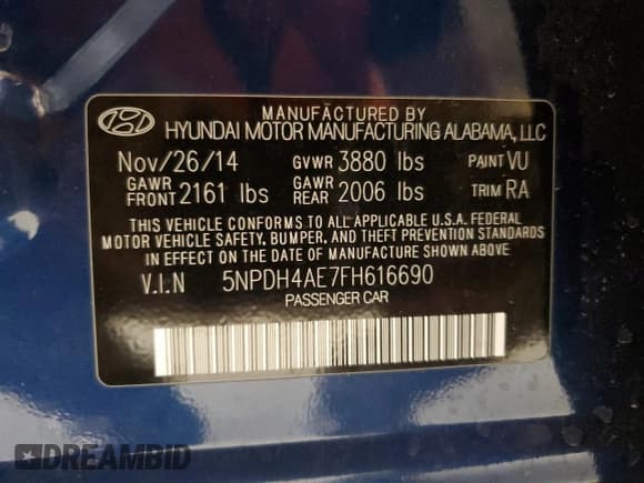 ✅ 2015 Hyundai Elantra SE • VIN: 5NPDH4AE7FH616690 • Lot: 91087065. Listed on Copart with 84,325 mi. Free auction sales archive from the USA and detailed vehicle history report at DreamBid. Image 13.