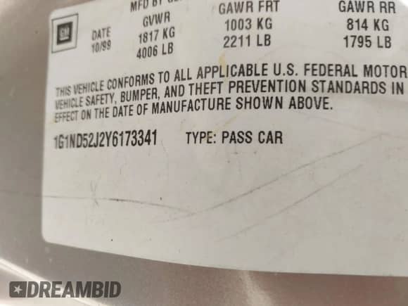 2000 Chevrolet Malibu z VIN 1G1ND52J2Y6173341, wystawiony jako IAAI lot #42760201 z przebiegiem 173 679 mil mil oraz . Historia ofert i sprzedaży dostępna na DreamBid. Obrazek 9.