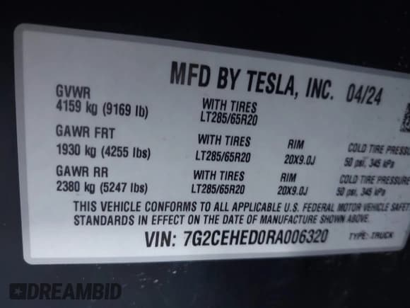 ✅ 2024 Tesla Cybertruck • VIN: 7G2CEHED0RA006320 • Lot: 42956257. Listed on IAAI with 28,757 mi. Free auction sales archive from the USA and detailed vehicle history report at DreamBid. Image 9.