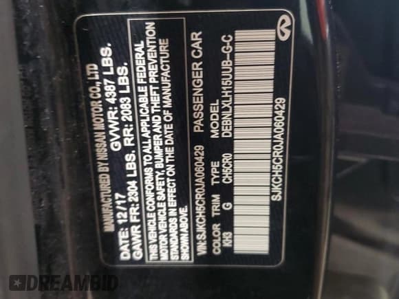 ✅ 2018 Infiniti QX30 Essential • VIN: SJKCH5CR0JA060429 • Lot: 50646885. Listed on Copart with 85,864 mi. Free auction sales archive from the USA and detailed vehicle history report at DreamBid. Image 12.