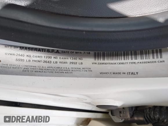 ✅ 2019 Maserati Quattroporte S Q4 • VIN: ZAM56YRA5K1308577 • Lot: 43483483. Listed on IAAI with 71,729 mi. Free auction sales archive from the USA and detailed vehicle history report at DreamBid. Image 9.