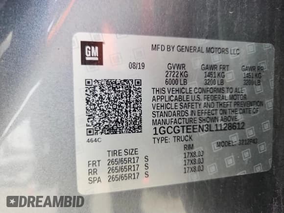 ✅ 2020 Chevrolet Colorado 4WD ZR2 • VIN: 1GCGTEEN3L1128612 • Lot: 93043975. Listed on Copart with 70,210 mi. Free auction sales archive from the USA and detailed vehicle history report at DreamBid. Image 12.