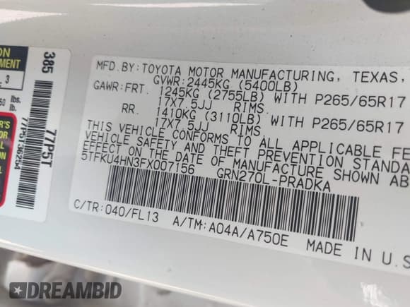 ✅ 2015 Toyota Tacoma PreRunner • VIN: 5TFKU4HN3FX007156 • Lot: 42460345. Listed on IAAI with 123,563 mi. Free auction sales archive from the USA and detailed vehicle history report at DreamBid. Image 9.