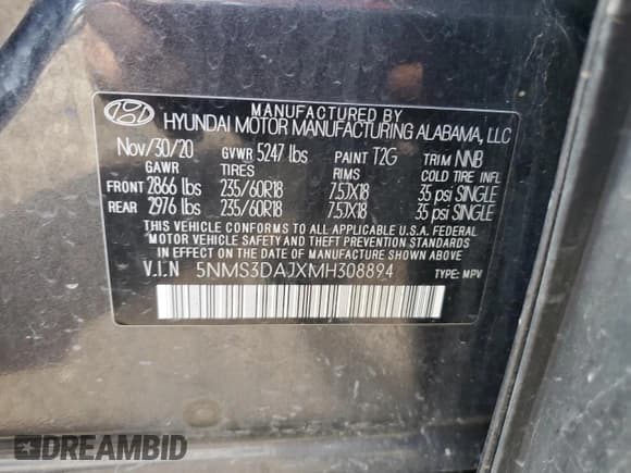 ✅ 2021 Hyundai Santa Fe SEL • VIN: 5NMS3DAJXMH308894 • Lot: 61654984. Wystawiony na Copart z przebiegiem 49 223 mil. Bezpłatny archiwum sprzedaży aukcyjnych z USA i szczegółowy raport historii pojazdu na DreamBid. Zdjęcie 14.