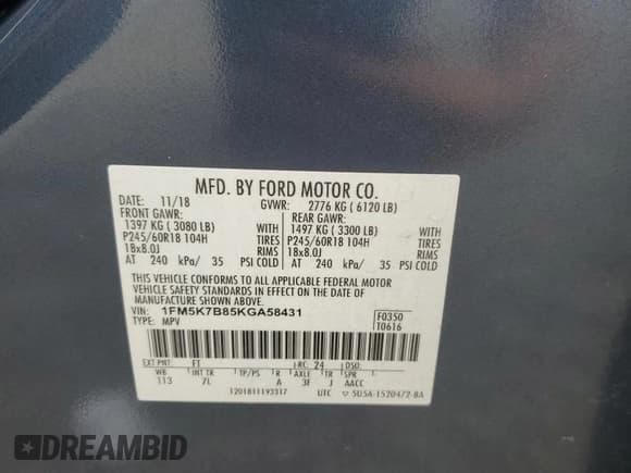 ✅ 2019 Ford Explorer • VIN: 1FM5K7B85KGA58431 • Lot: 62805095. Wystawiony na Copart z przebiegiem 52 109 mil. Bezpłatny archiwum sprzedaży aukcyjnych z USA i szczegółowy raport historii pojazdu na DreamBid. Zdjęcie 13.